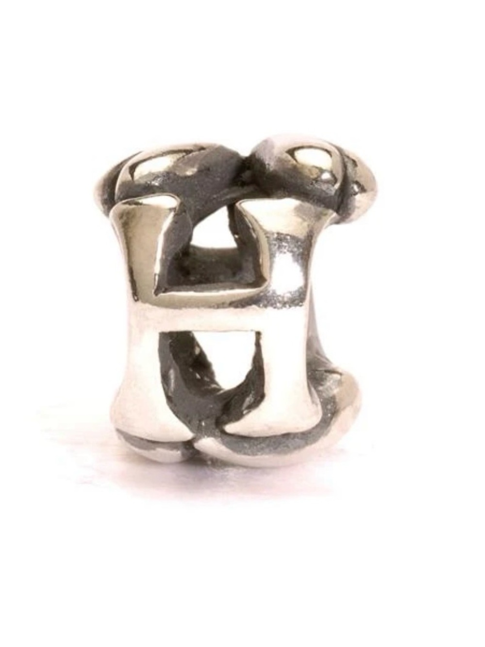 Trollbeads Letter Bead H, a highly detailed sterling silver alphabet charm.